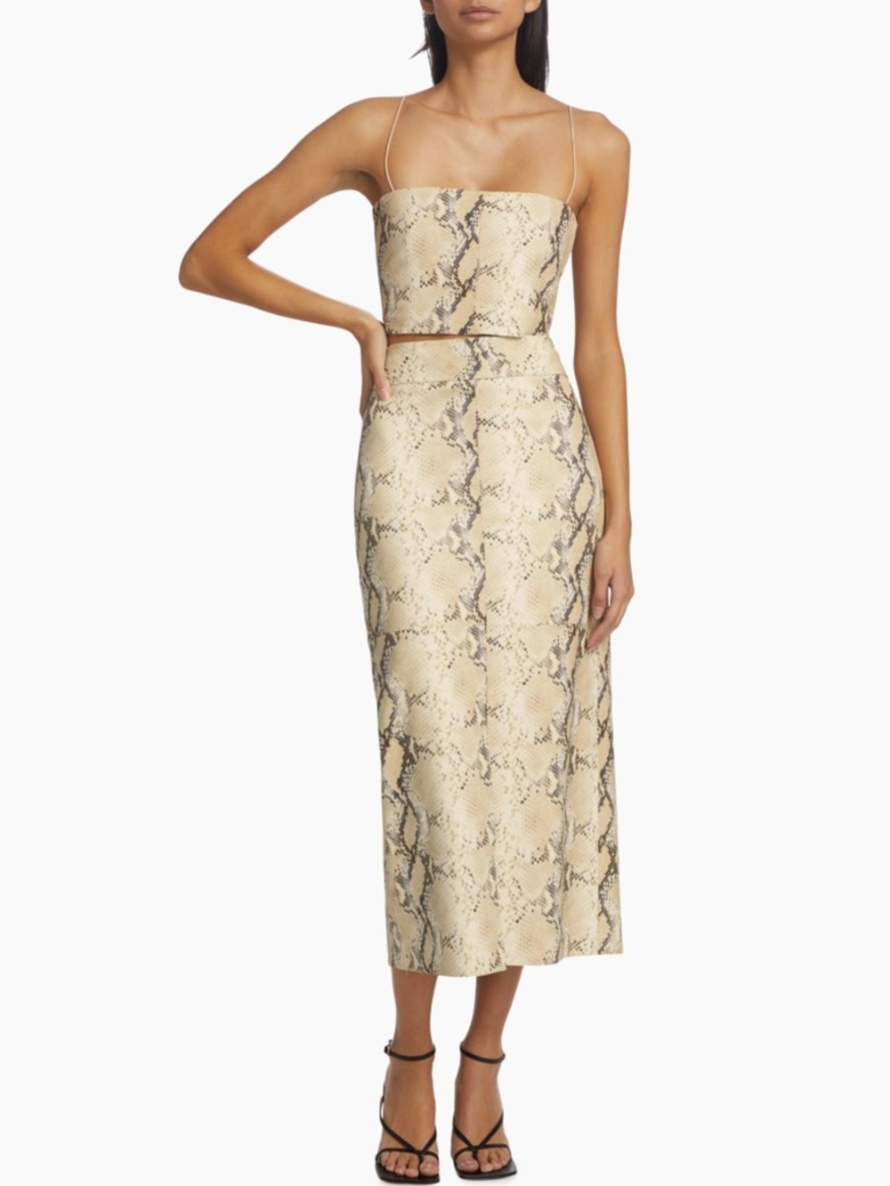 Helmut Lang PYTHON-EMBOSSED LEATHER MIDI SKIRT